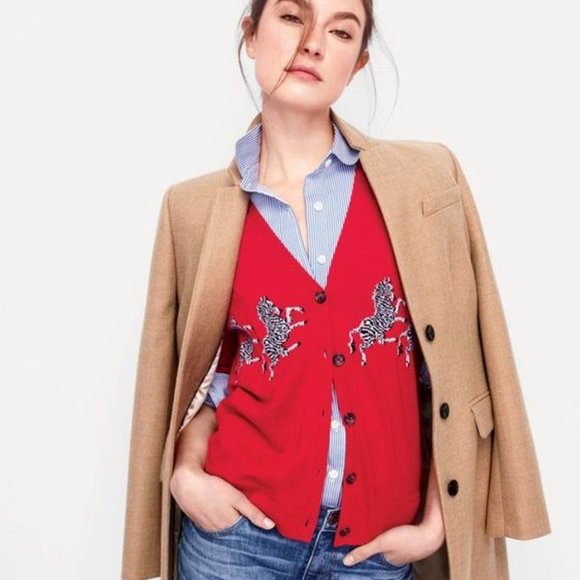 J. Crew Sweaters - J. Crew Lightweight Red Merino Wool Zebra Cardigan